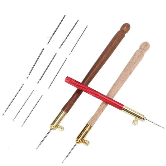 Embroidery Needle Tambour Crochet Hook Luneville Hook Handle with 3 Needles Set S Couture Luneville Glitter Bead Embroidery Tool