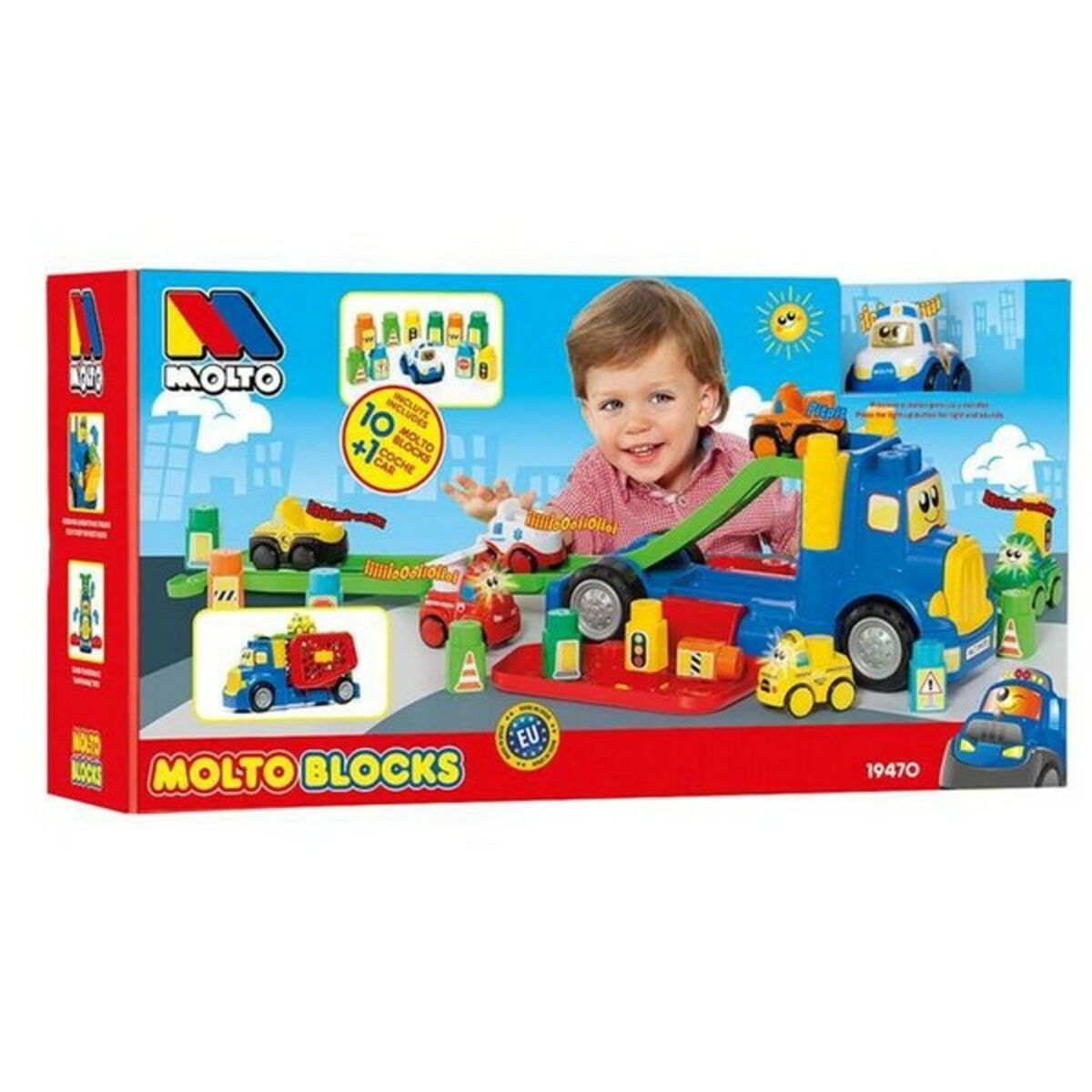 Camión de bloques de construcción Moltó 19470 con 10 piezas para estimular la creatividad de los niños.