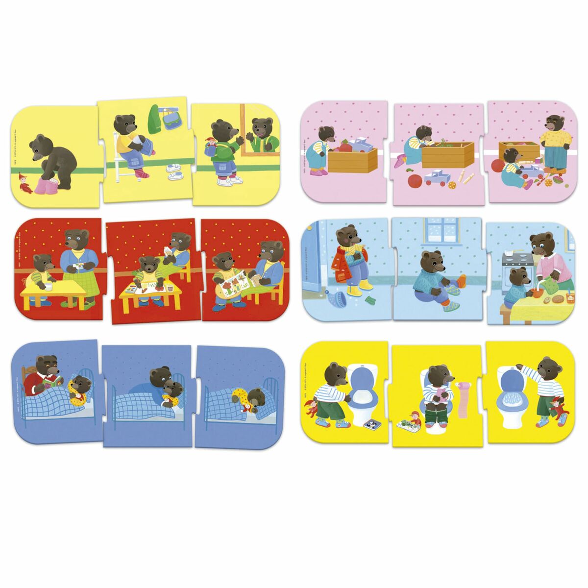 jeu educatif en français pour enfants avec des illustrations colorées d'ours jouant et apprenant.