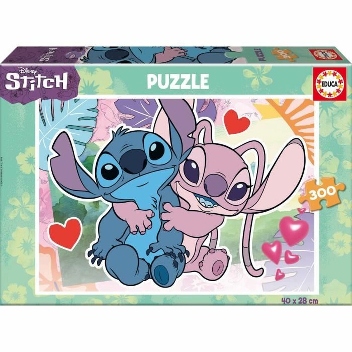 Educa Stitch puzzle for kids featuring colorful characters Stitch and Angel in a fun and playful design.