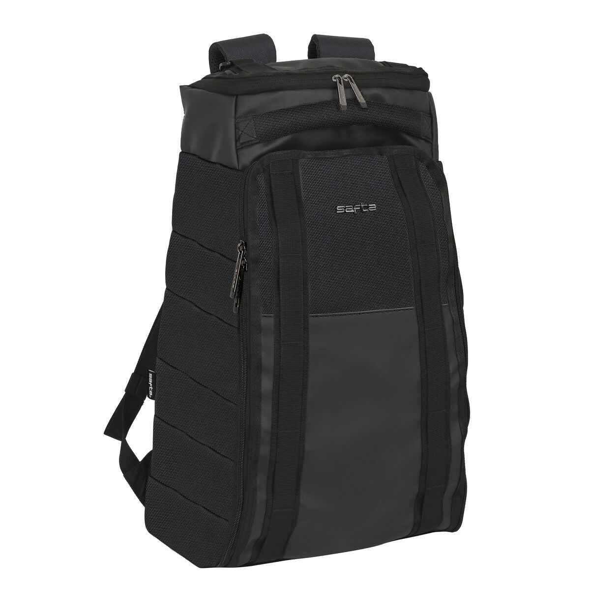 Mochila Safta Black para negocios, mochila negra de nailon con cremalleras y compartimentos interiores.