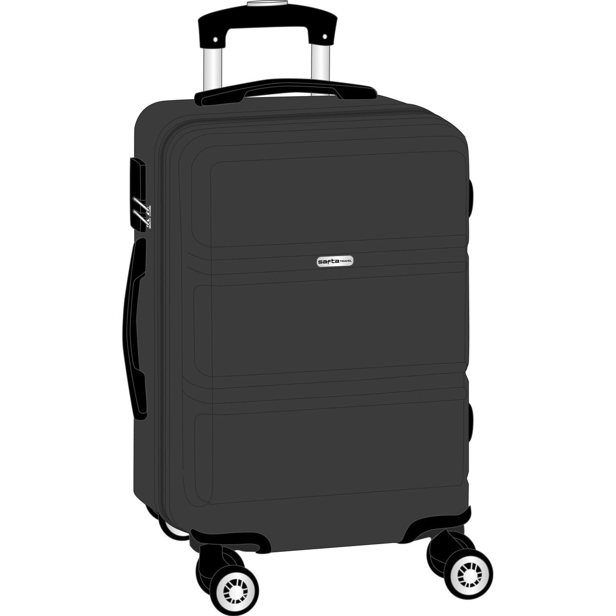 Maleta de cabina gris oscuro 20 pulgadas, Safta, 34,5 x 55 x 20 cm, 20 L, con cuatro ruedas giratorias y cierre seguro.