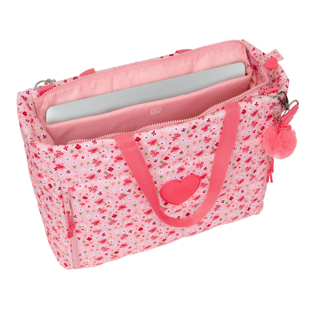 Bolso escolar juvenil Vicky Martín Berrocal rosa con diseño floral y asa, ideal para niños.