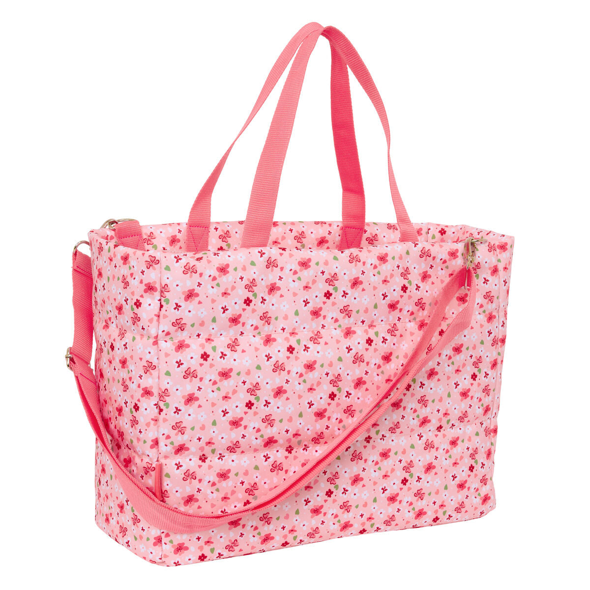 Bolso escolar juvenil Vicky Martín Berrocal en color rosa con diseño floral, ideal para niños, medidas 40x31x17 cm.