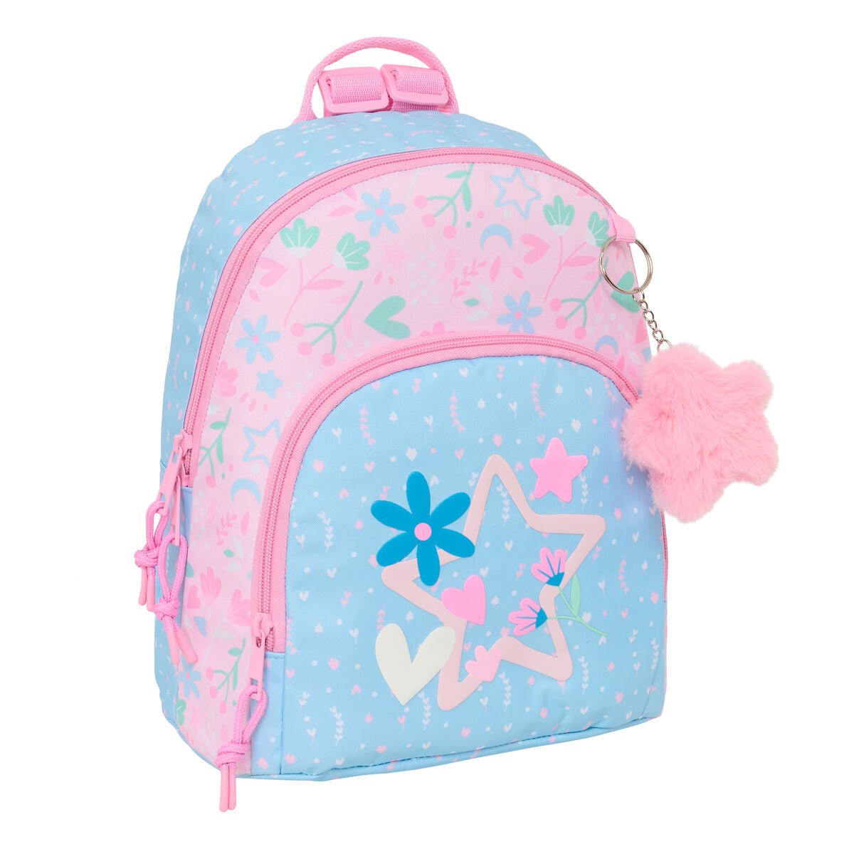 Mini mochila BlackFit8 rosa azul claro con diseño divertido y charm suave en forma de estrella.