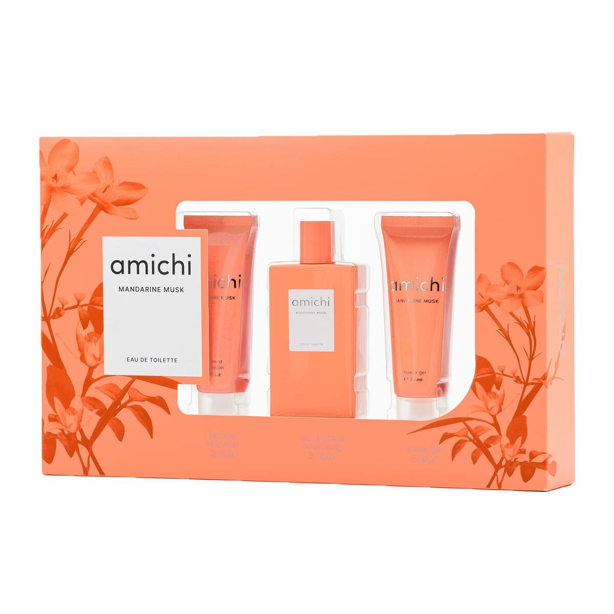 Set de Perfume Mujer Amichi Mandarine Musk 3 Piezas con gel de ducha, loción corporal y eau de toilette.