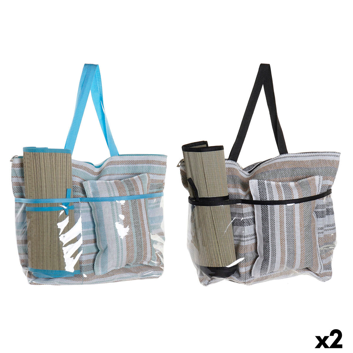 Bolsa de Playa DKD decor azul, marrón, verde, gris y menta en PVC, set de 2 unidades, diseño transparente.