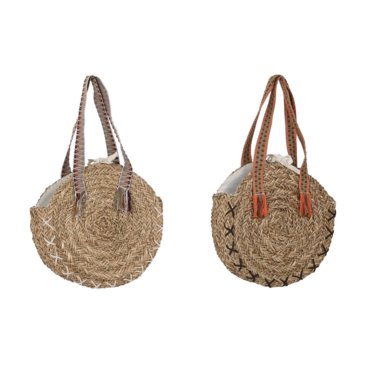 Bolso de hombro marrón naranja verde, hecho de hierba marina, estilo étnico, 2 unidades de 41 x 10 x 66 cm.