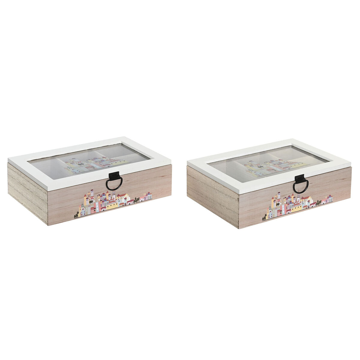 Caja para infusiones multicolor de cristal MDF, 2 unidades con diseño Cottage, 23 x 15 x 7 cm, ideal para organizar.