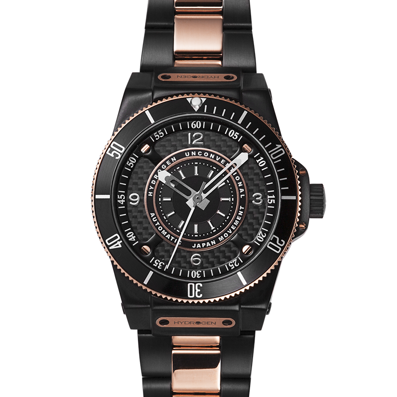 Reloj Sportivo Pulsera Negro y Oro Rosa