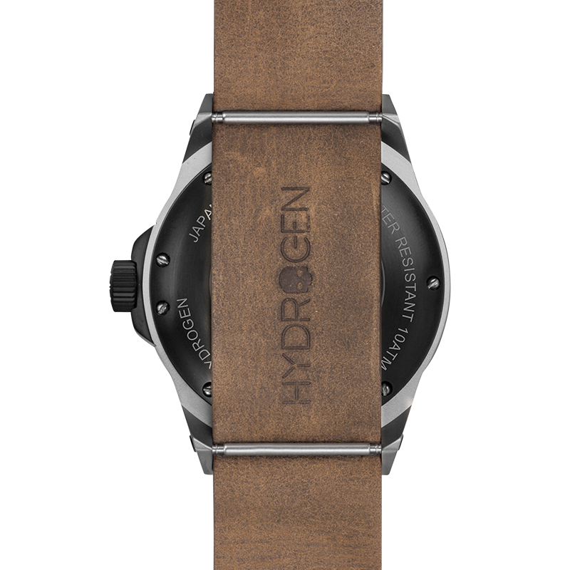Reloj Cronógrafo Hydrogen Watch Otto Chrono | Acero y Negro | Correa Cuero Artesanal Marrón | 44 mm
