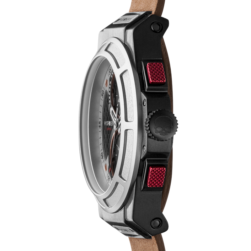 Reloj Cronógrafo Hydrogen Watch Otto Chrono | Acero y Negro | Correa Cuero Artesanal Marrón | 44 mm