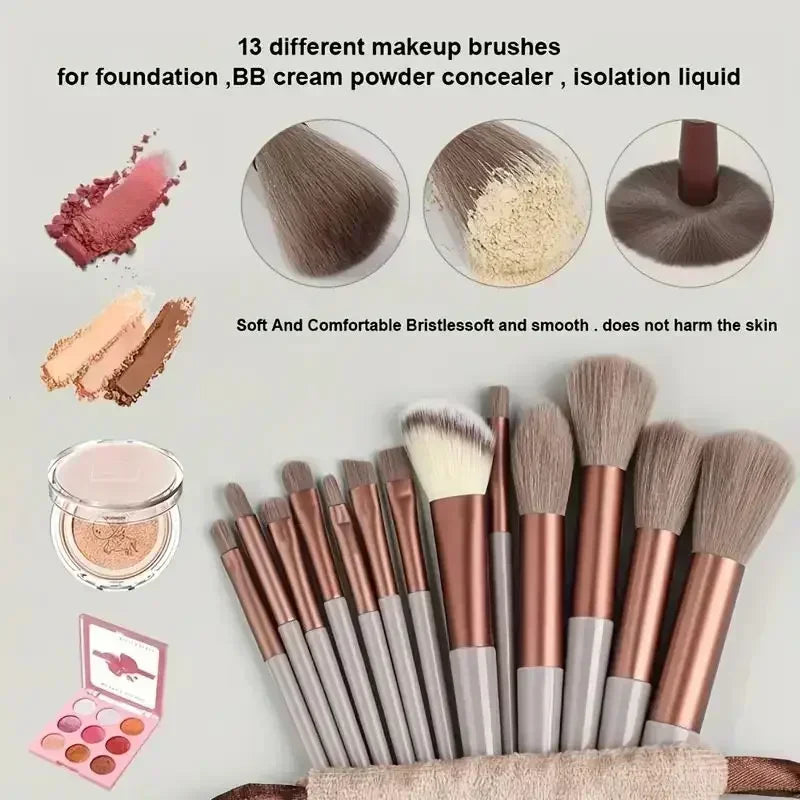 Set de Brochas de Maquillaje Profesional 13 piezas | Kabuki, Difuminadoras, Base y Sombras