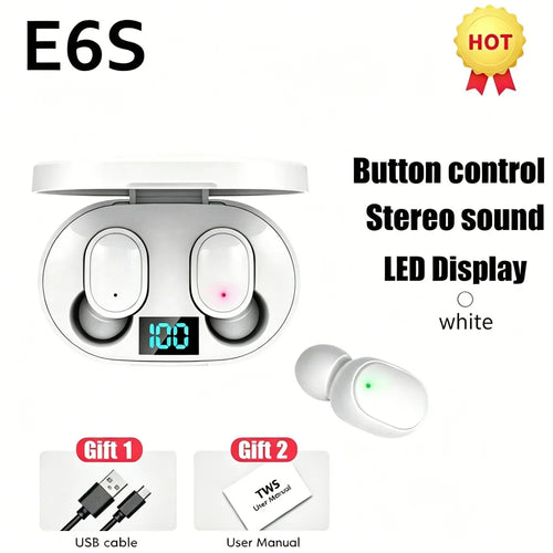 Auriculares Bluetooth TWS E6S Inalámbricos con Mic | Pantalla LED | Cancelación de Ruido