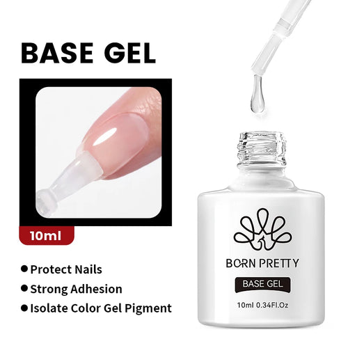 BORN PRETTY Gel de Uñas 10ml | Base Gel, Capa de Acabado, Gel Caucho, Gel de Refuerzo | Manicura UV/LED