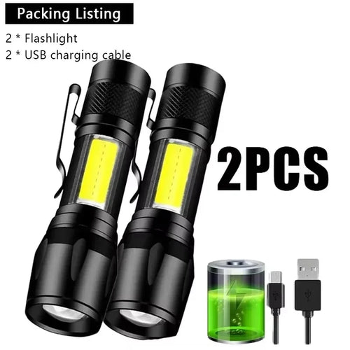 Linterna LED Recargable USB-C | Zoom Telescópico | 3 Modos de Luz | Pantalla Digital