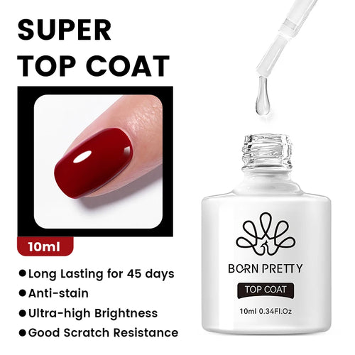 BORN PRETTY Gel de Uñas 10ml | Base Gel, Capa de Acabado, Gel Caucho, Gel de Refuerzo | Manicura UV/LED