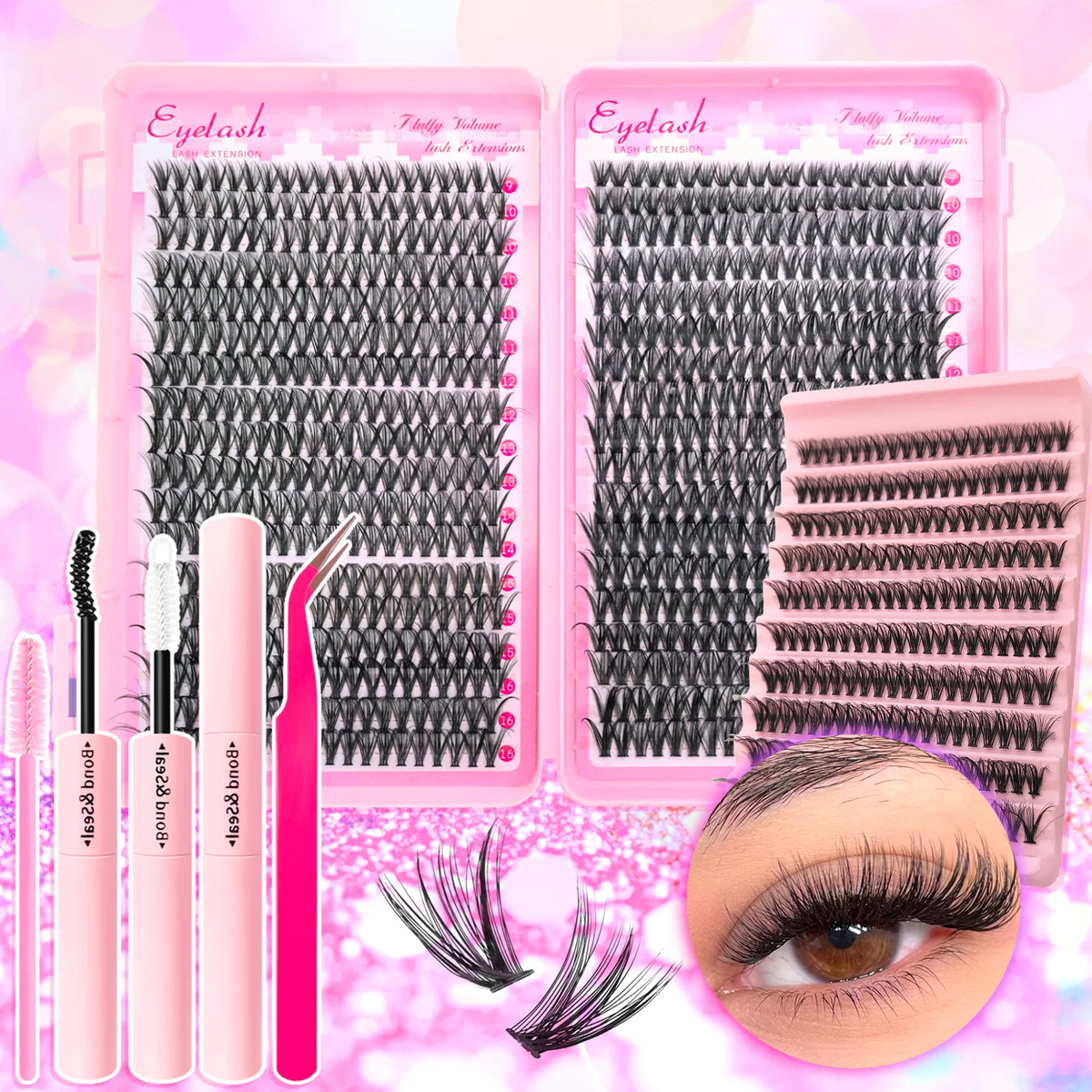 Kit de extensiones de pestañas (720/200 unidades) para un acabado voluminoso y esponjoso.