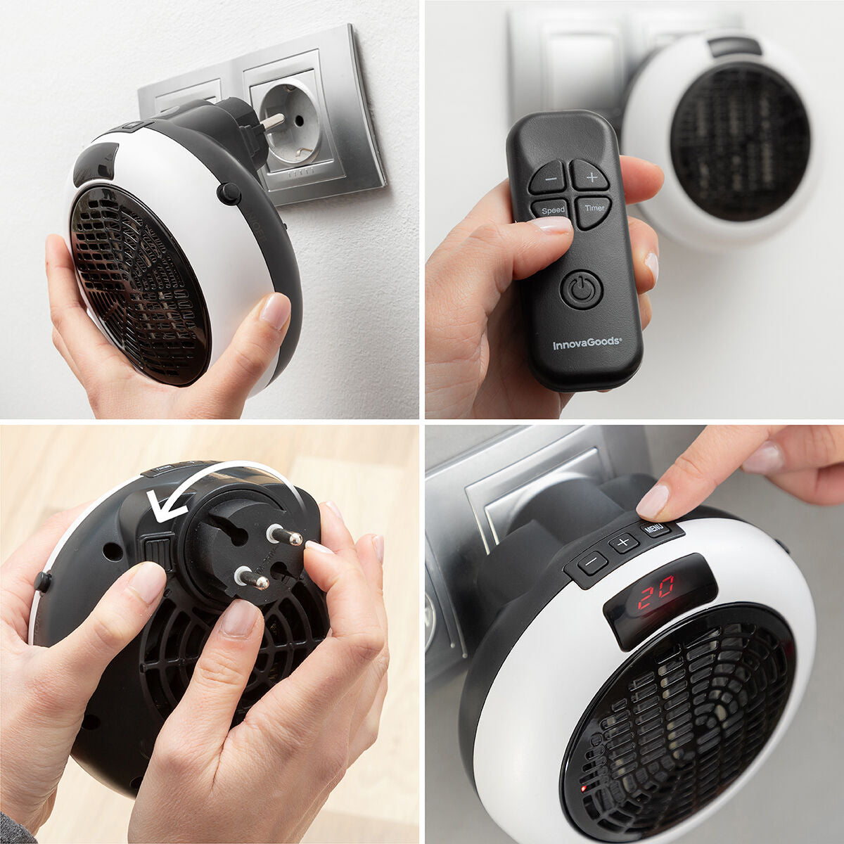 Calefactor cerámico con mando a distancia InnovaGoods, fácil de usar y práctico para el hogar.