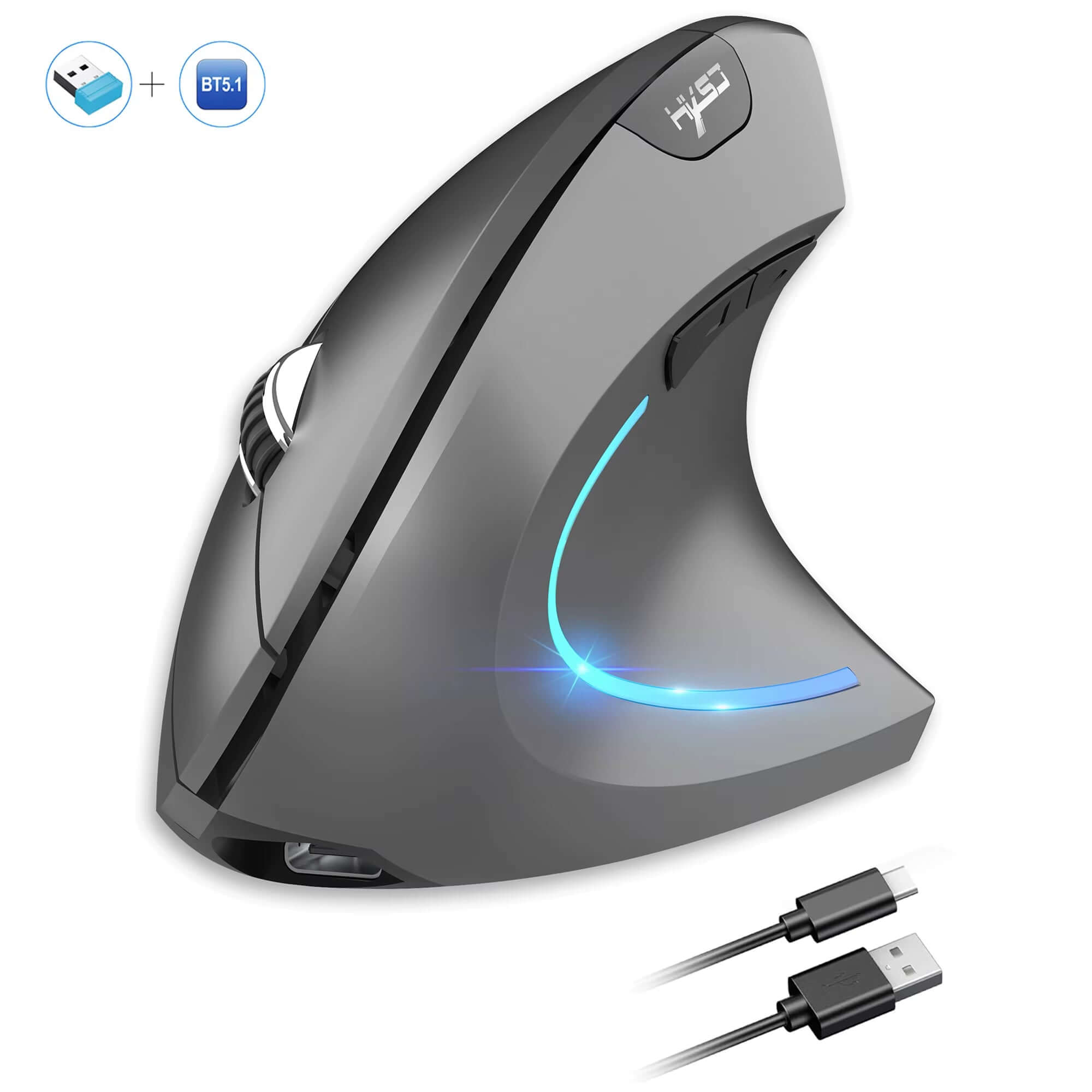Hot Choice  Ergonomic Optical Mouse ABS 2400DPI Adjustable Rechargeable 600Ma Vertical Mouse for Office and Mac