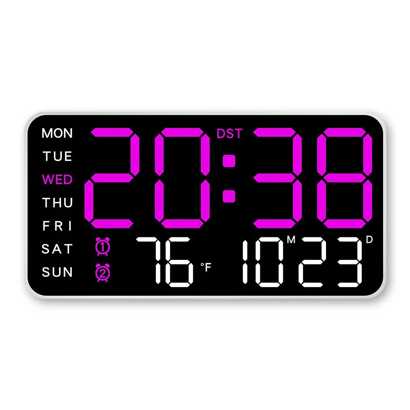 Large Digital Wall Clock Temp Date Week Display Remote Control USB Powered Table Clock Wall-Mounted Dual Alarms LED Clocks