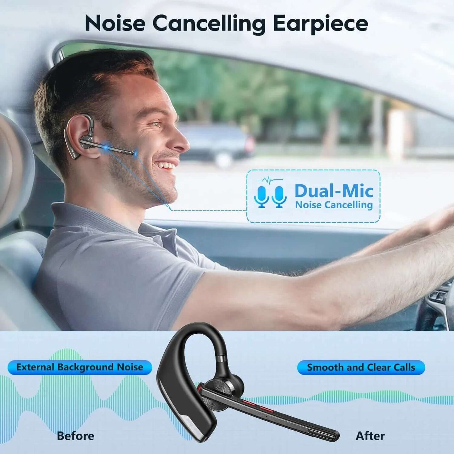 M51 Bluetooth 5.2 Wireless Headset Earphones Headphone with Dual-Mic CVC8.0 Noise Cancelling Handsfree Business Earbuds