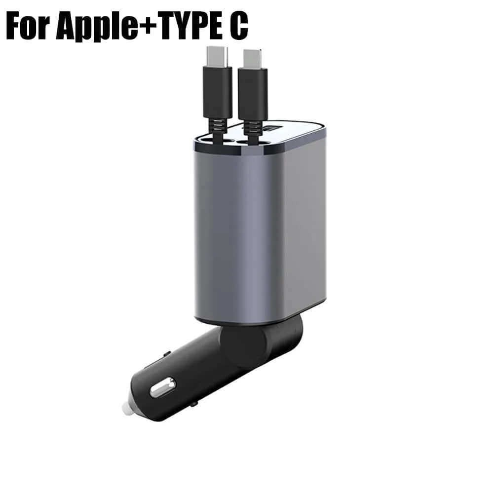 100W 4 in 1 Retractable Car Charger USB Type C Cable for Iphone Fast Cord Cigarette Lighter Adapter