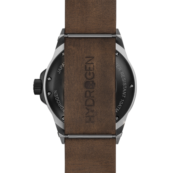 Reloj Hydrogen Watch Vento | GMT Automático Japón NH30 | Acero y Negro Iónico | Correa Cuero Marrón | 44 mm