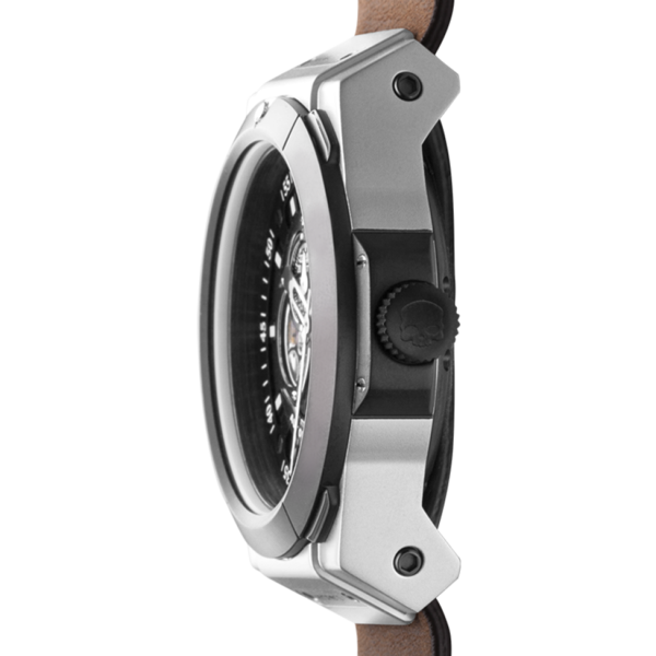 Reloj Hydrogen Watch Vento | GMT Automático Japón NH30 | Acero y Negro Iónico | Correa Cuero Marrón | 44 mm