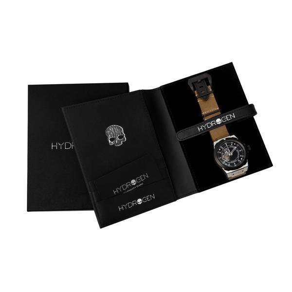 Reloj Hydrogen Watch Vento | GMT Automático Japón NH30 | Acero y Negro Iónico | Correa Cuero Marrón | 44 mm